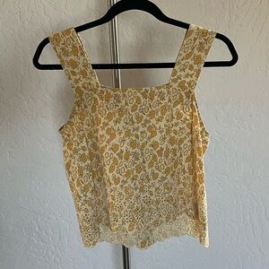 Madewell Yellow Floral Boxy Tank Lace Bottom Size XS